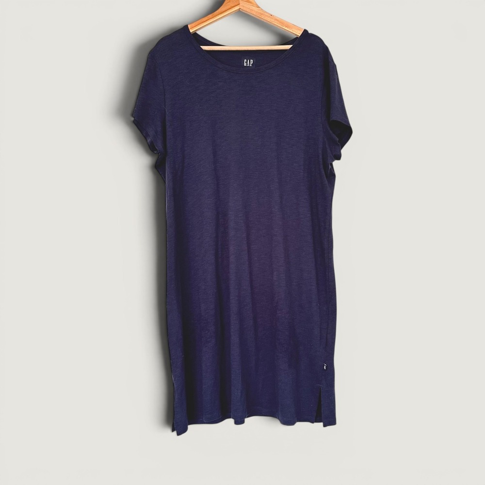 Gap Navy Blue Cotton Modal Slub T-Shirt Dress Short Flutter Sleeve XL